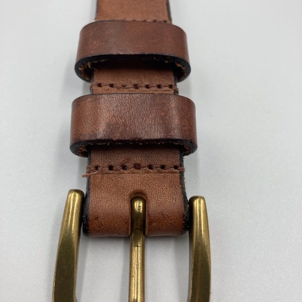 L.L.Bean brown Leather Unisex Belt Everyday Made in England Solid Brass Buckle